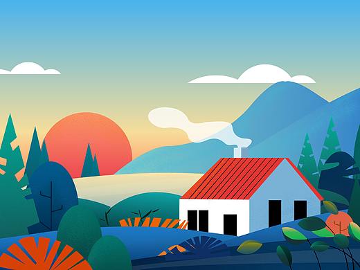 扁平风景噪点插画