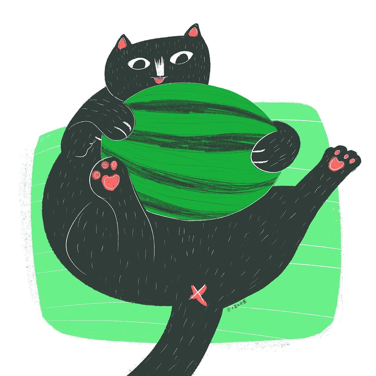 有西瓜的貓咪（圖ZMjY0MzY4MDk2） - 藝術(shù)插畫 - 站酷設(shè)計師大麥不開花原創(chuàng)素材 - 站酷ZCOOL