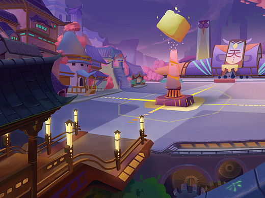 猫头鹰魔法卡通广场场景概念设定