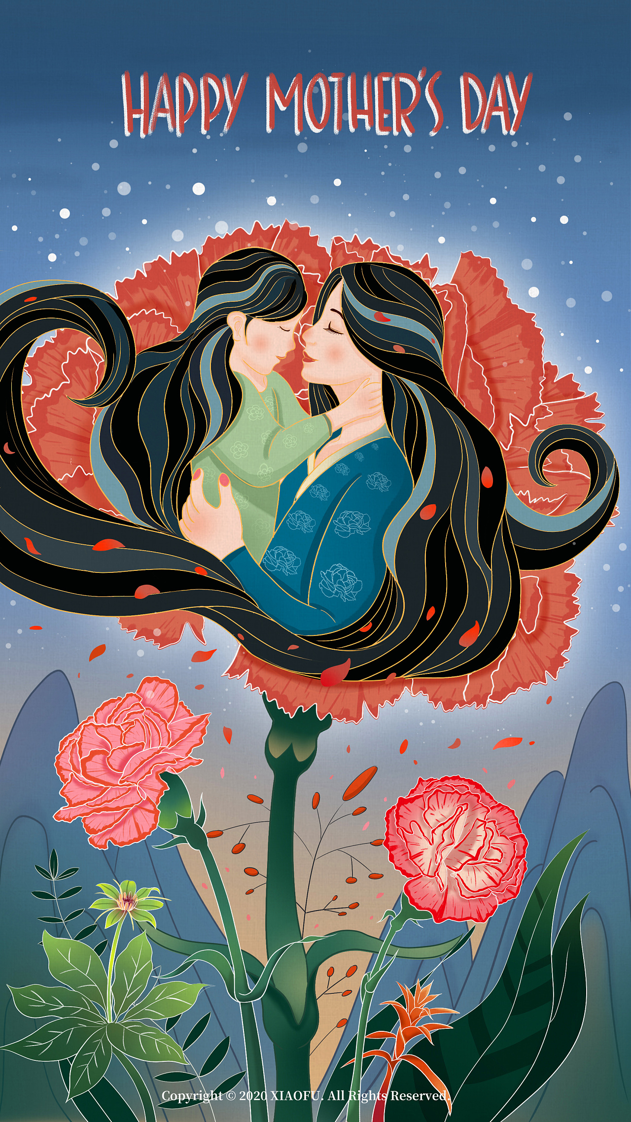 新国风母亲节日历插画