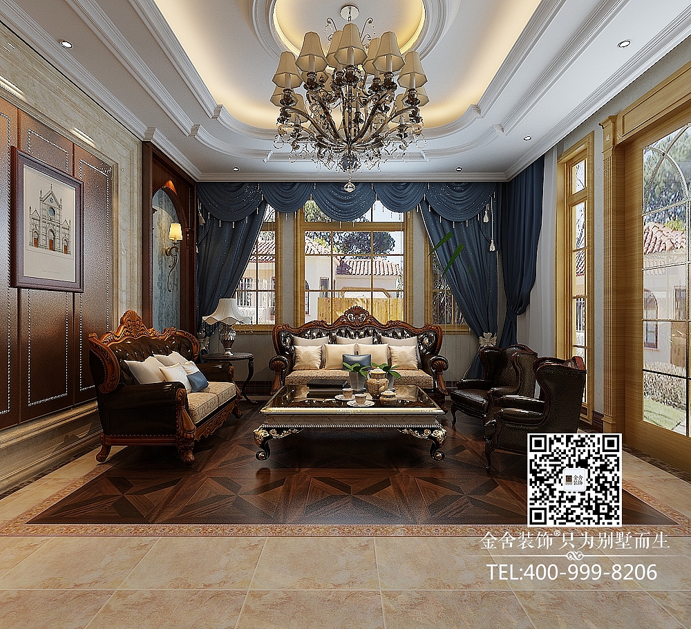 原河名墅装修-原河名墅800平欧式新古典别墅装修