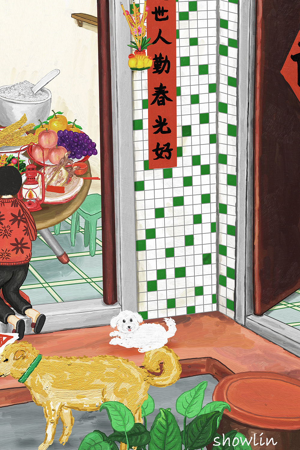 潮汕民俗—元宵节·潮汕人家拜祖公|插画|商业插画|showlin - 原创