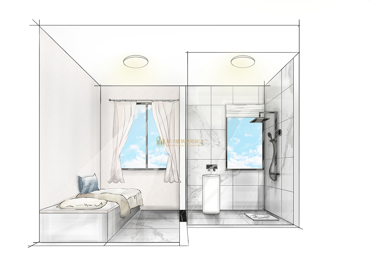 保姆房空间不大只能容下一张床,同时配备一个独立卫生间。