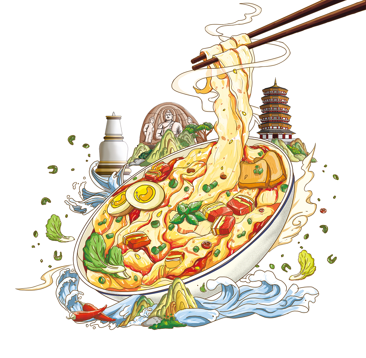 山西面食插画包装设计制作,(团队设计制作),