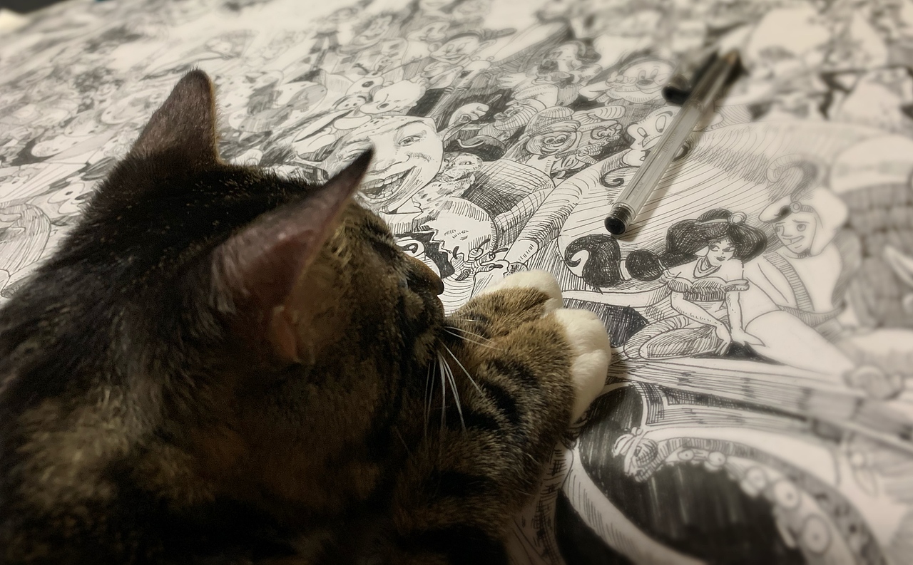 黑白装饰画-迪斯尼全家福