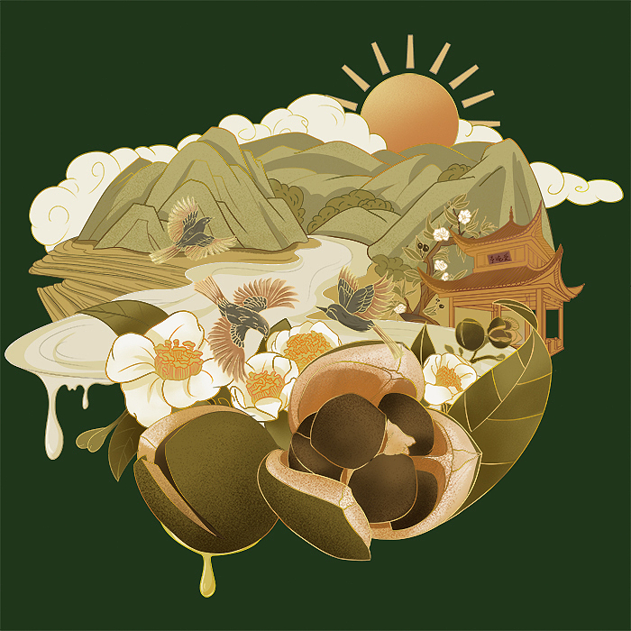 湖南 茶油 包装 插画（图ZMjg1NDEyNTQw） - 商业插画 - 站酷设计师喜六六原创素材 - 站酷ZCOOL