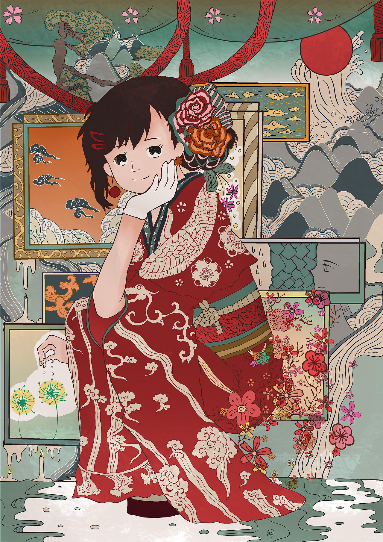 【插画习作半临摹半原创】复古和风系和服少女（图ZMTM2Mzk2ODYw） - 创作习作 - 站酷设计师深泡店主原创素材 - 站酷ZCOOL