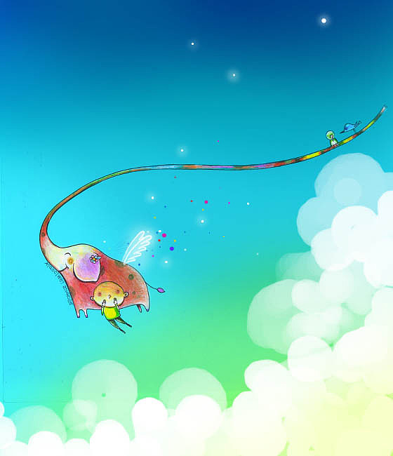 我努力飞到天空中,一定要摘一颗星星送给你。