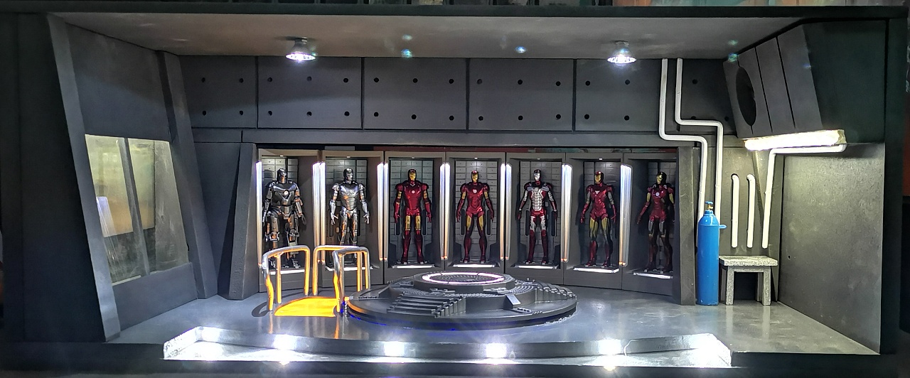 迷你版七库场景ht12cm钢铁侠3机甲格纳库含人偶套装