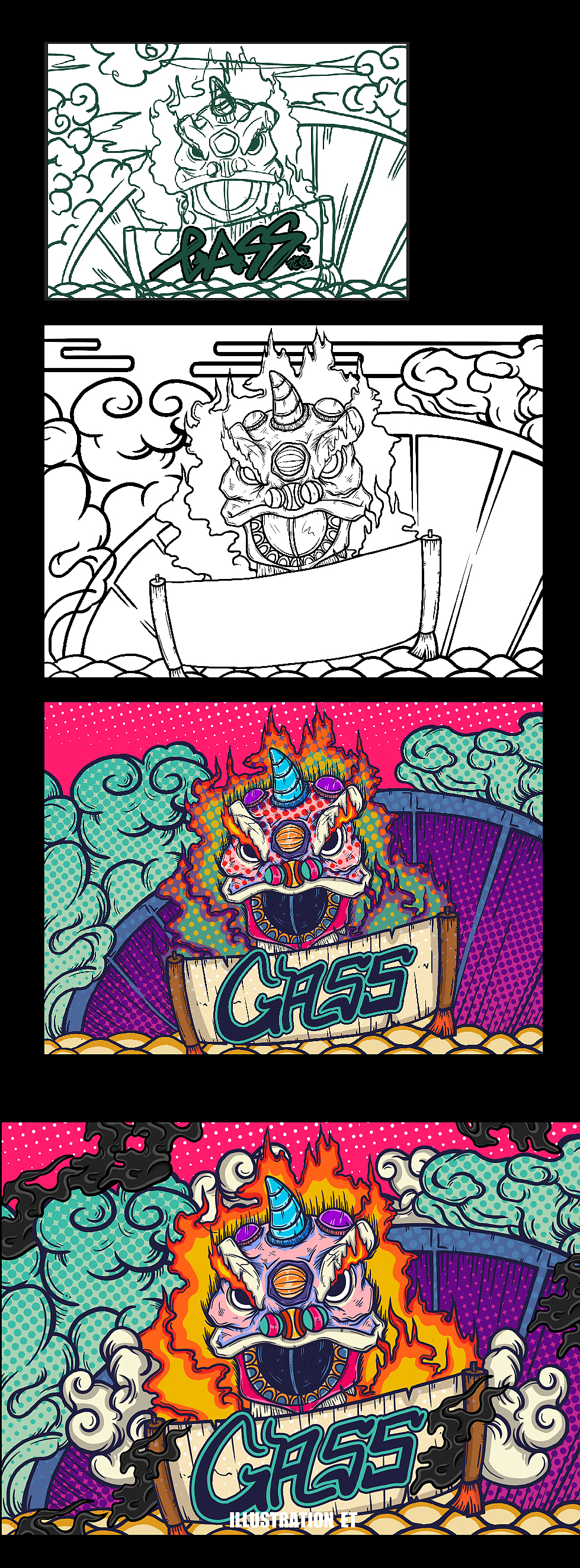 国潮设计-醒狮(舞龙舞狮)酒吧宣传设计插画