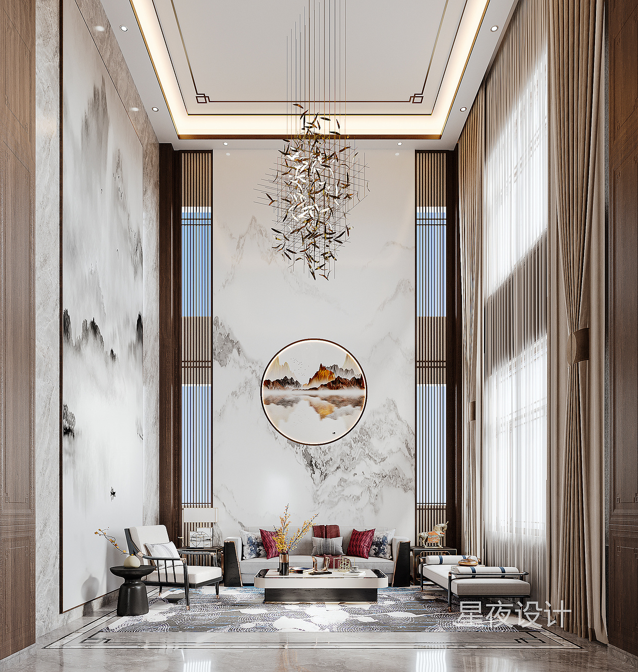 星夜設(shè)計--新中式別墅（圖ZMzM5MzE1NDY4） - 家裝設(shè)計 - 站酷設(shè)計師許欣然xr原創(chuàng)素材 - 站酷ZCOOL