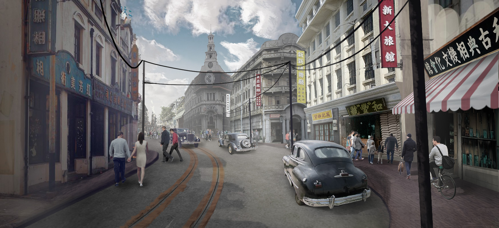 民国,上海街道气氛图设计