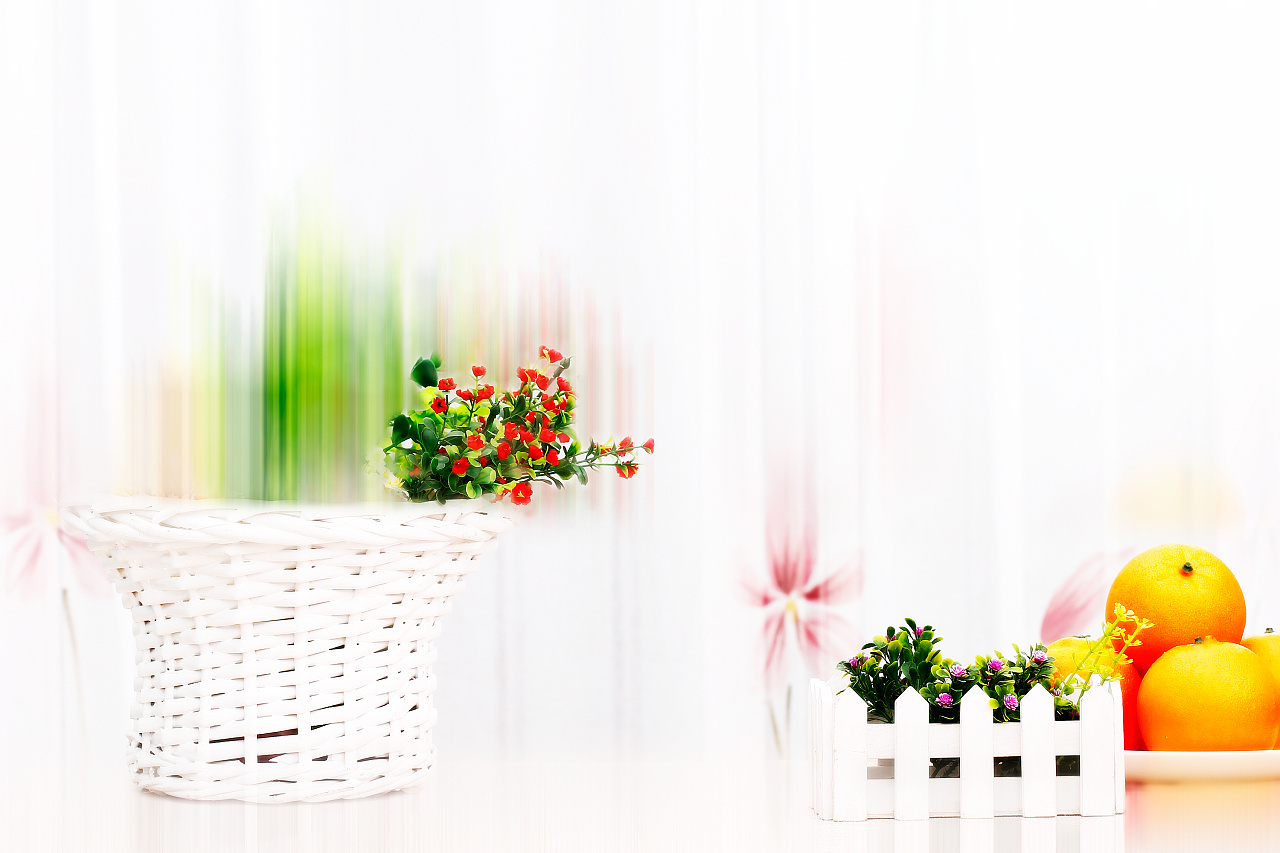 场景摄影 白色背景 花儿 水果