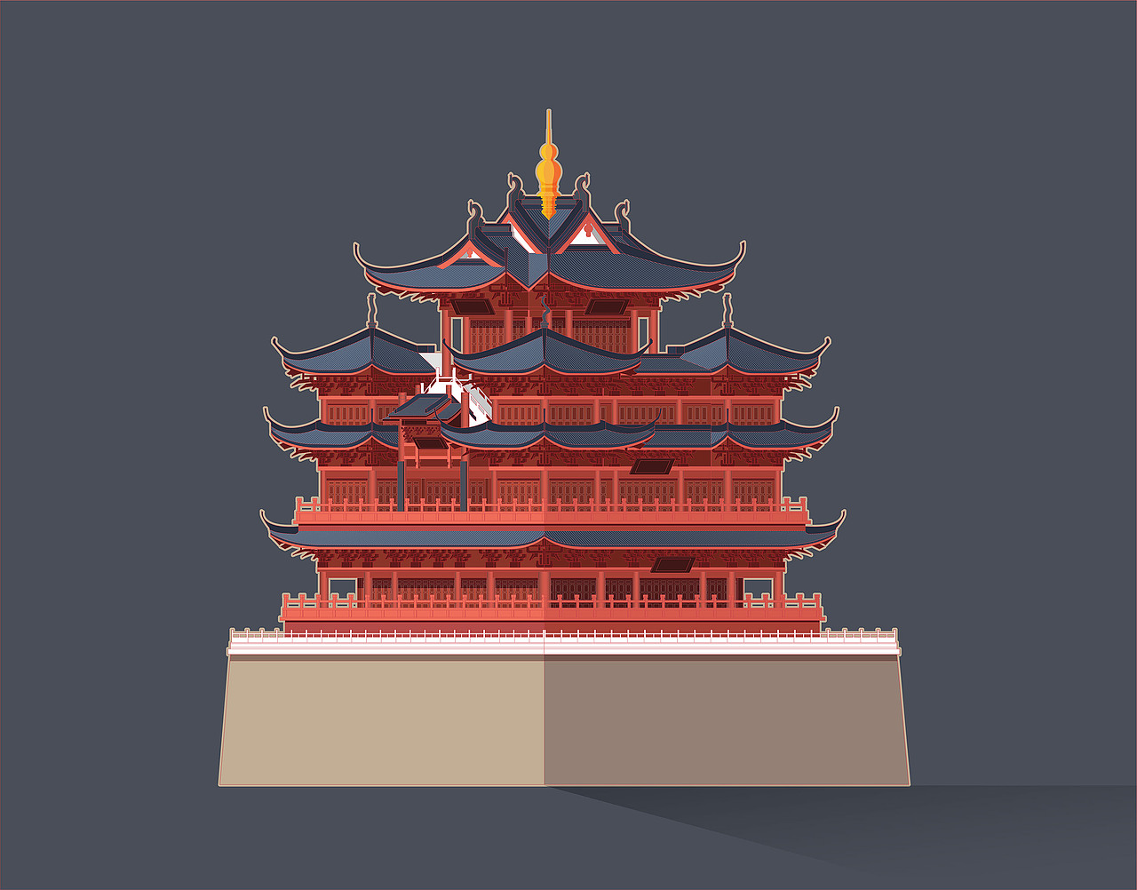 杭州城隍阁矢量建筑插画