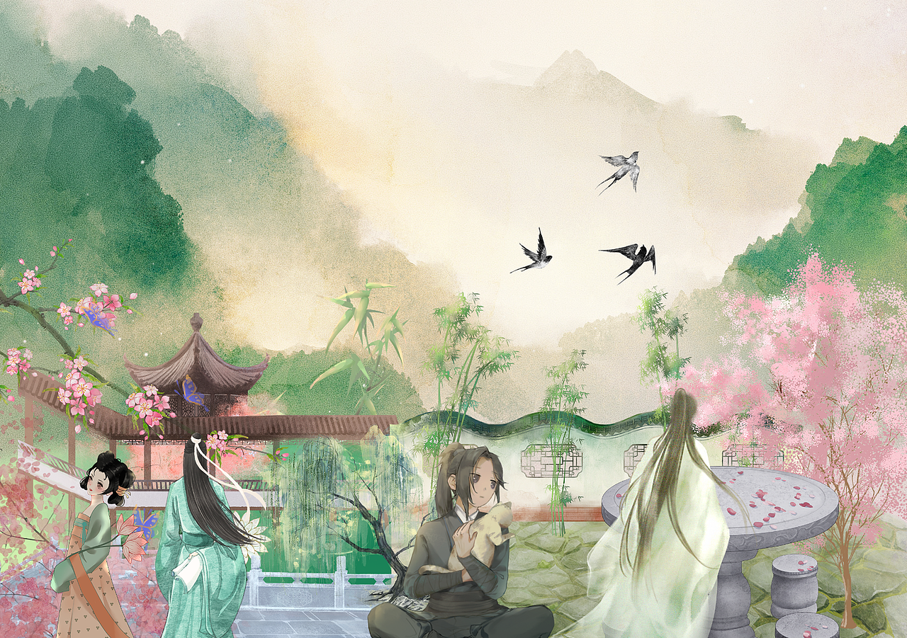 春色满园系列插画原创制作