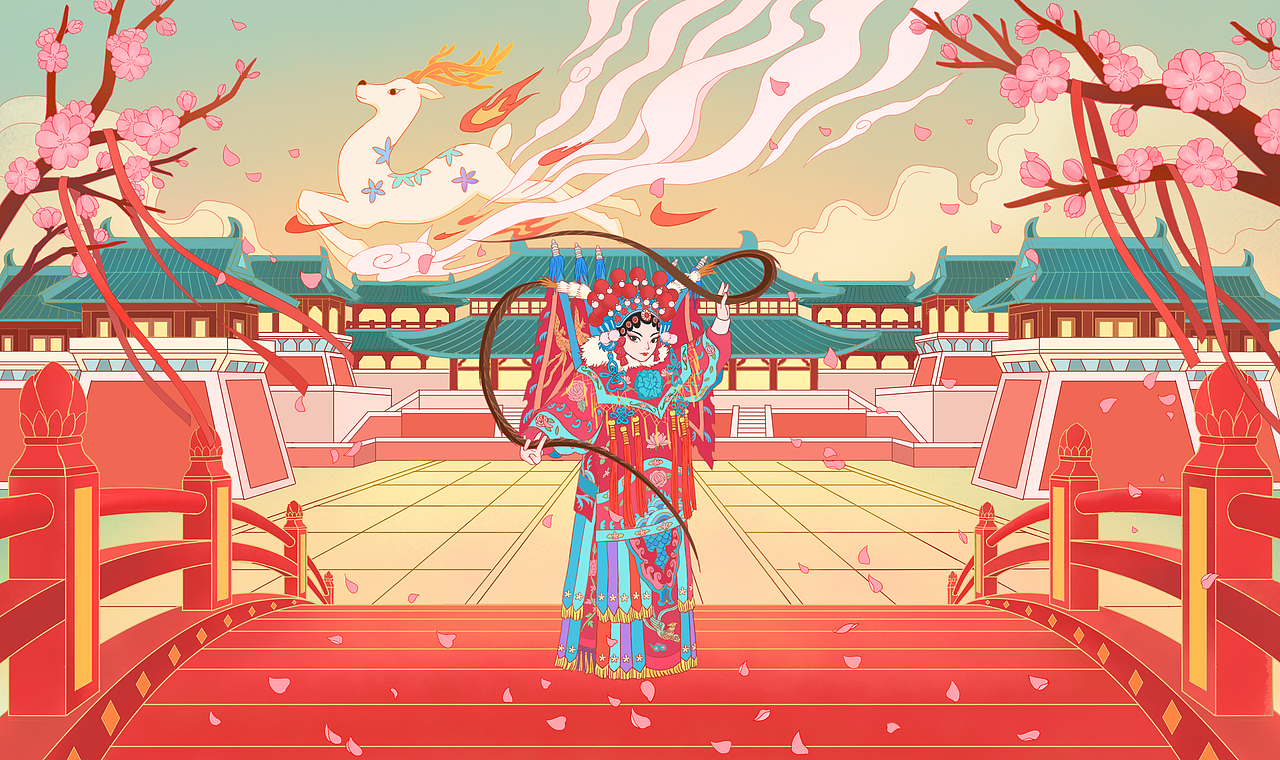 秦腔主题动态插画勾画