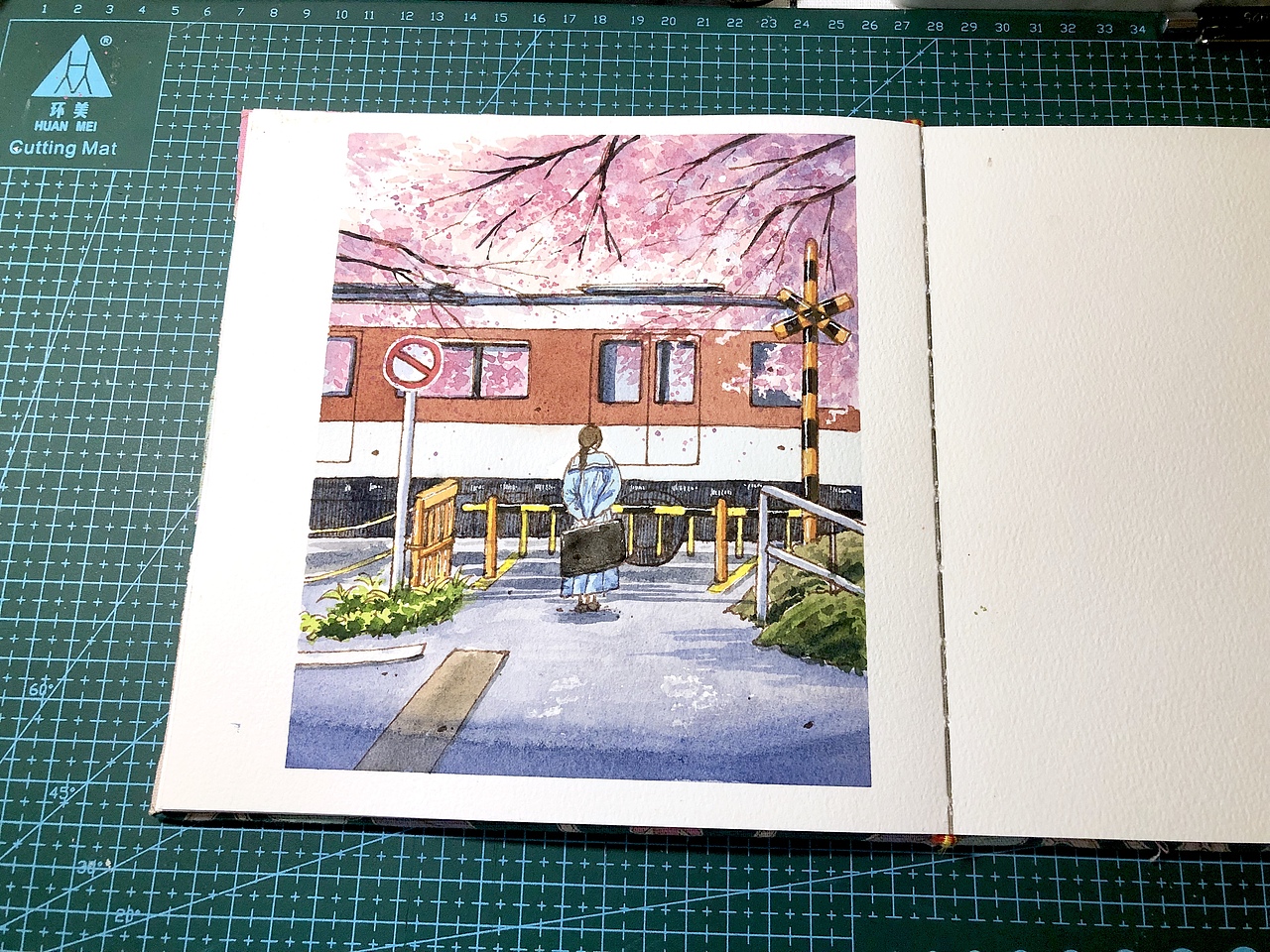 钢笔淡彩原创 樱花电车的等待（图ZMjE3ODc0MjE2） - 创作习作 - 站酷设计师liwan055原创素材 - 站酷ZCOOL