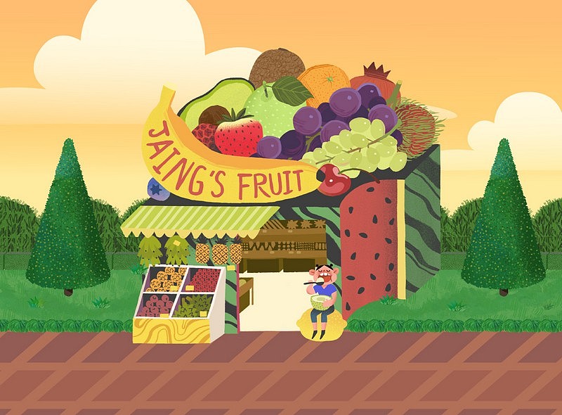 卡通水果超市场景图图片