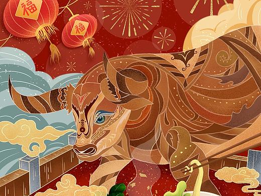 牛年春节插画设计
