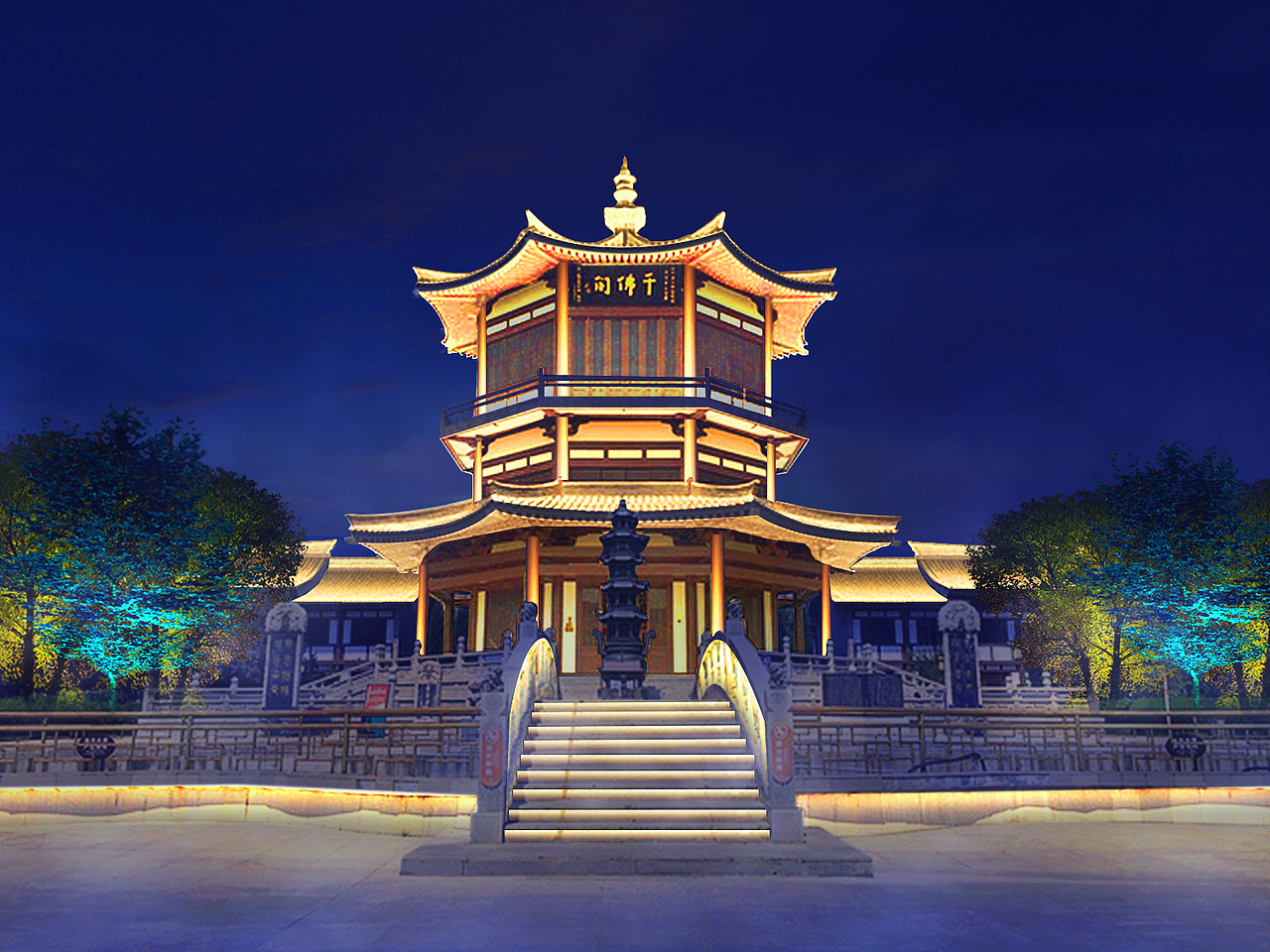 中艺光影秀分享法门寺灯光夜景效果图,古建筑灯光素材