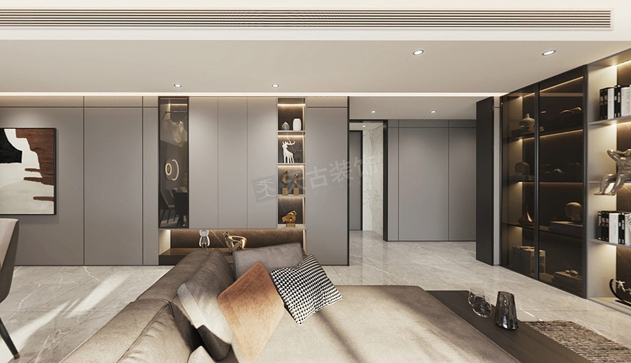 华侨城嘉陵江天横厅户型装修,个性时尚简约风设计图