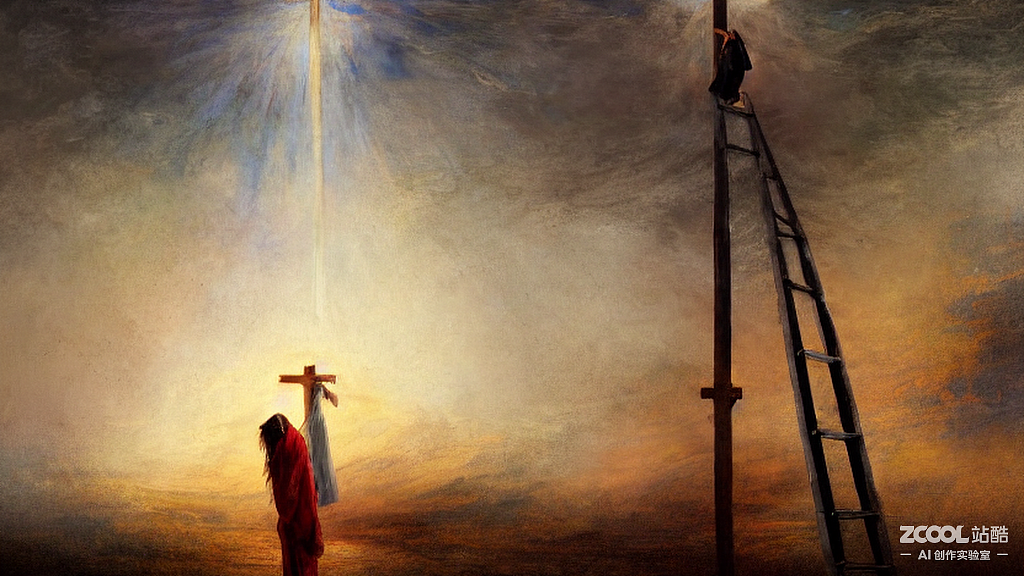 #AI创作实验室#女人站在断梯之上仰望天空