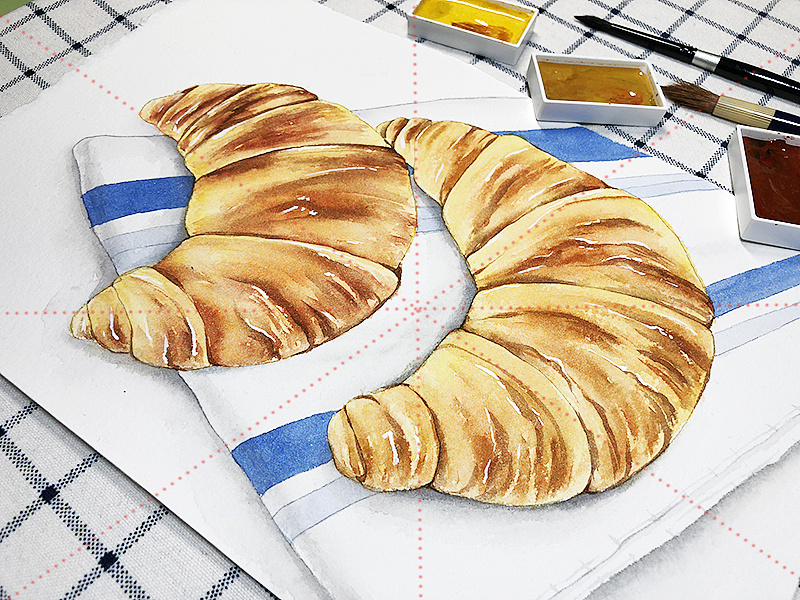 面包会有的爱情也会有的水彩羊角包