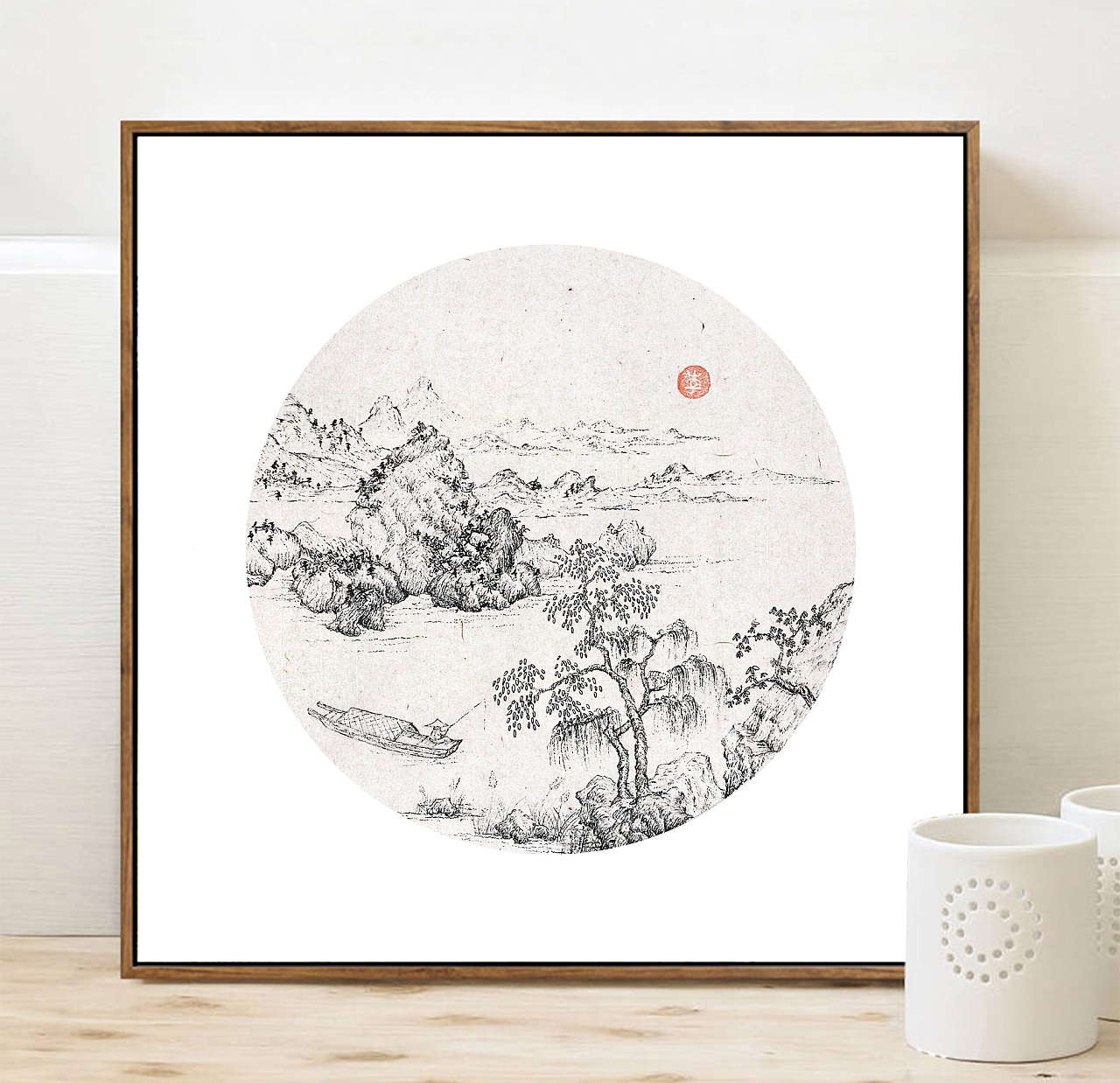 新中式装饰 手绘山水画