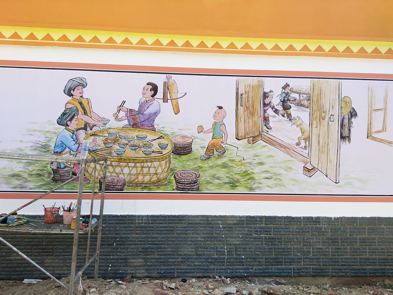 傈僳族文化傈僳族墙体彩绘墙画墙绘云南傈僳族墙体彩绘