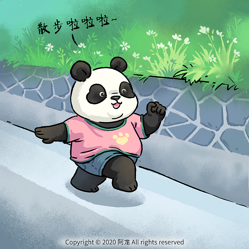 四川大熊猫阿滚路边悠闲散步被拍照