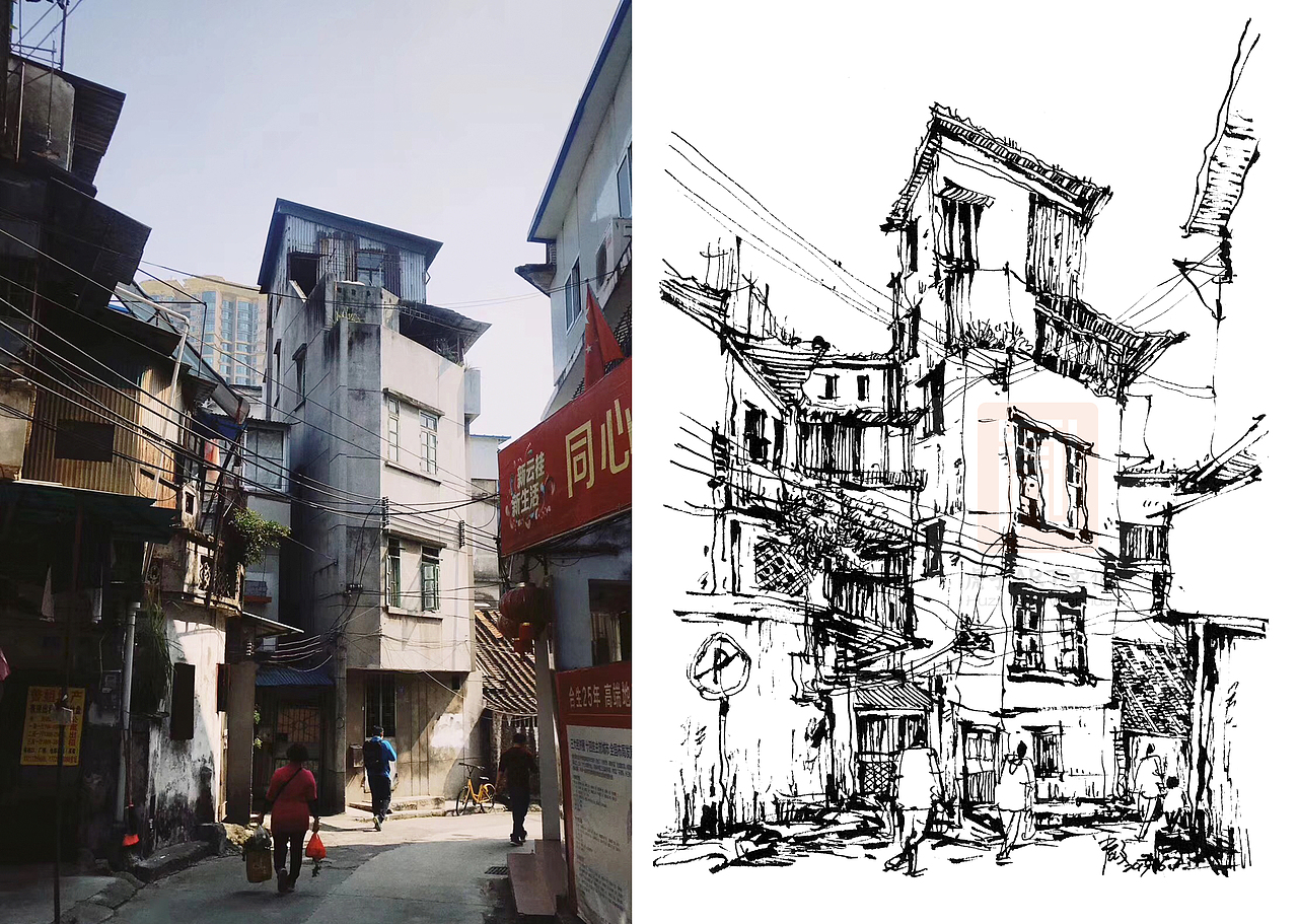 近期画的钢笔速写街景作品