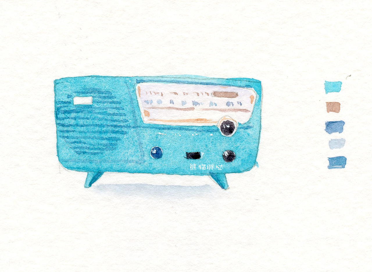 复古收音机水彩手帐胶带贴纸