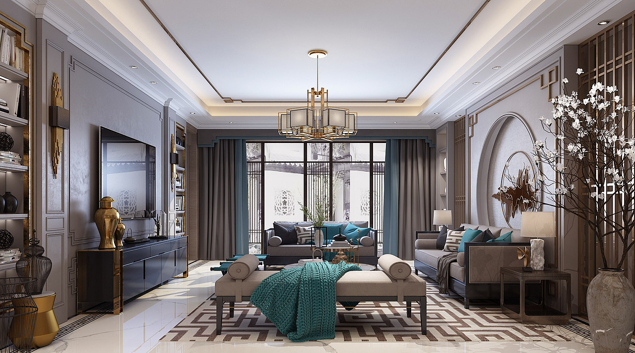 新中式客厅餐厅 1992效果图