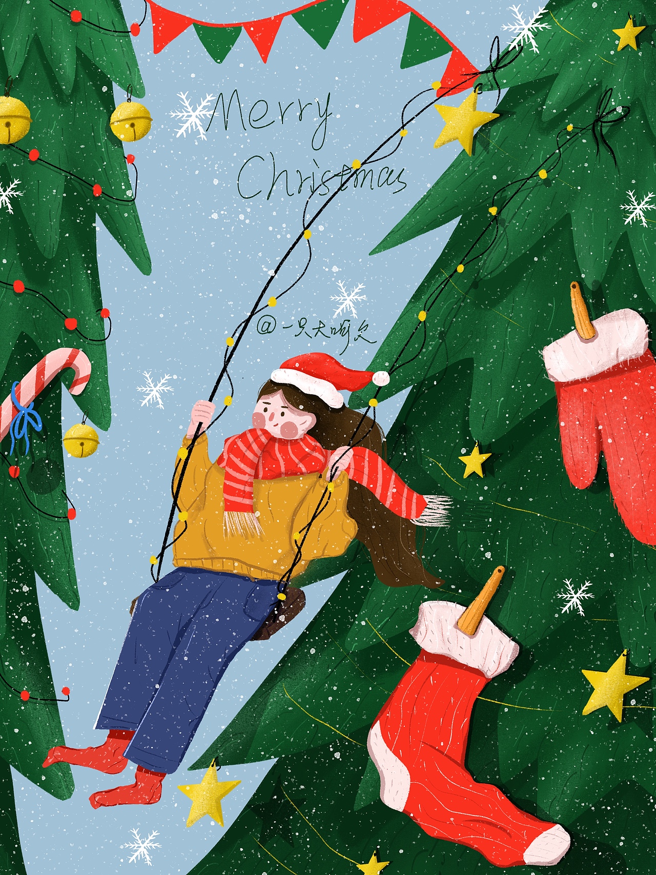 Wish you a Merry Christmas | 圣诞节插画（图ZMTM4ODc2OTcy） - 创作习作 - 站酷设计师一只大呵欠原创素材 - 站酷ZCOOL