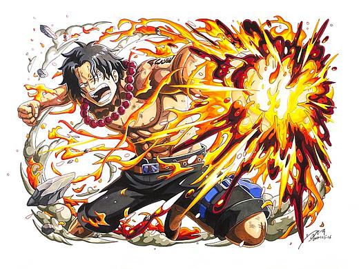 马克笔手绘海贼王火拳艾斯