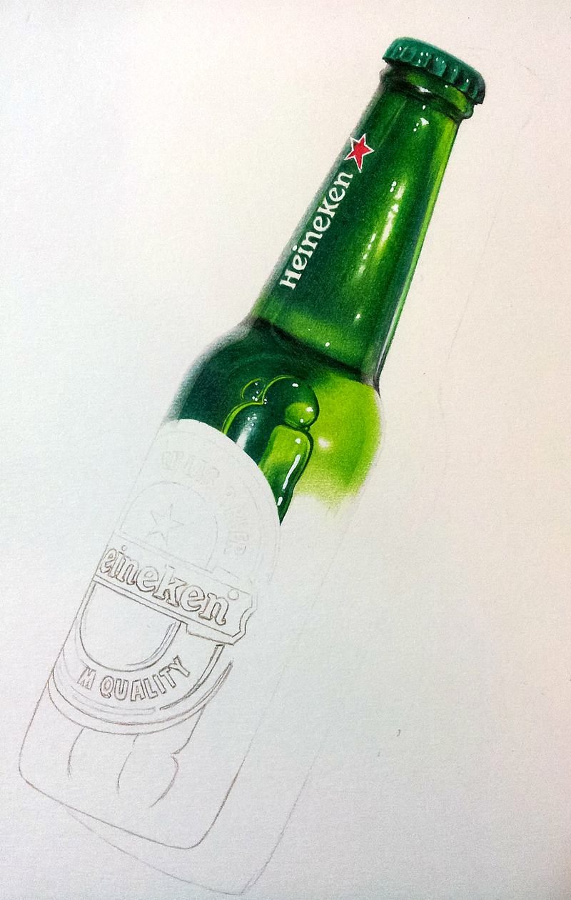 彩铅插画喜力啤酒