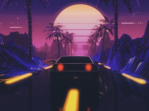 C4D蒸汽波风格梦幻夜景