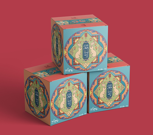 中国风复古色调兔年元素糖果盒包装设计🍬