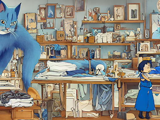 #站酷梦笔#一只蓝猫，在自己的工作室里认真的做衣服。（个人主页-ZNjMyOTcyOTY=） - AI作品 - 站酷设计师liz爱吃肉原创素材 - 站酷ZCOOL