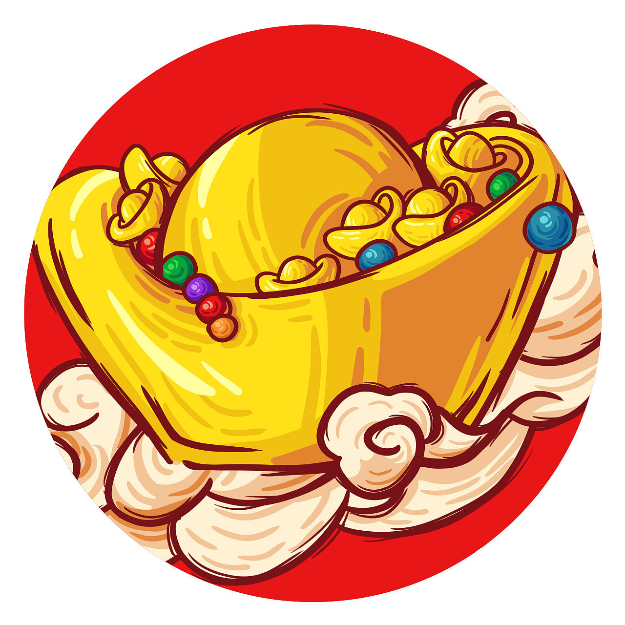 发财主要以财神为主,财神旁边用童子来做衬托,云,红包和金币作为辅助