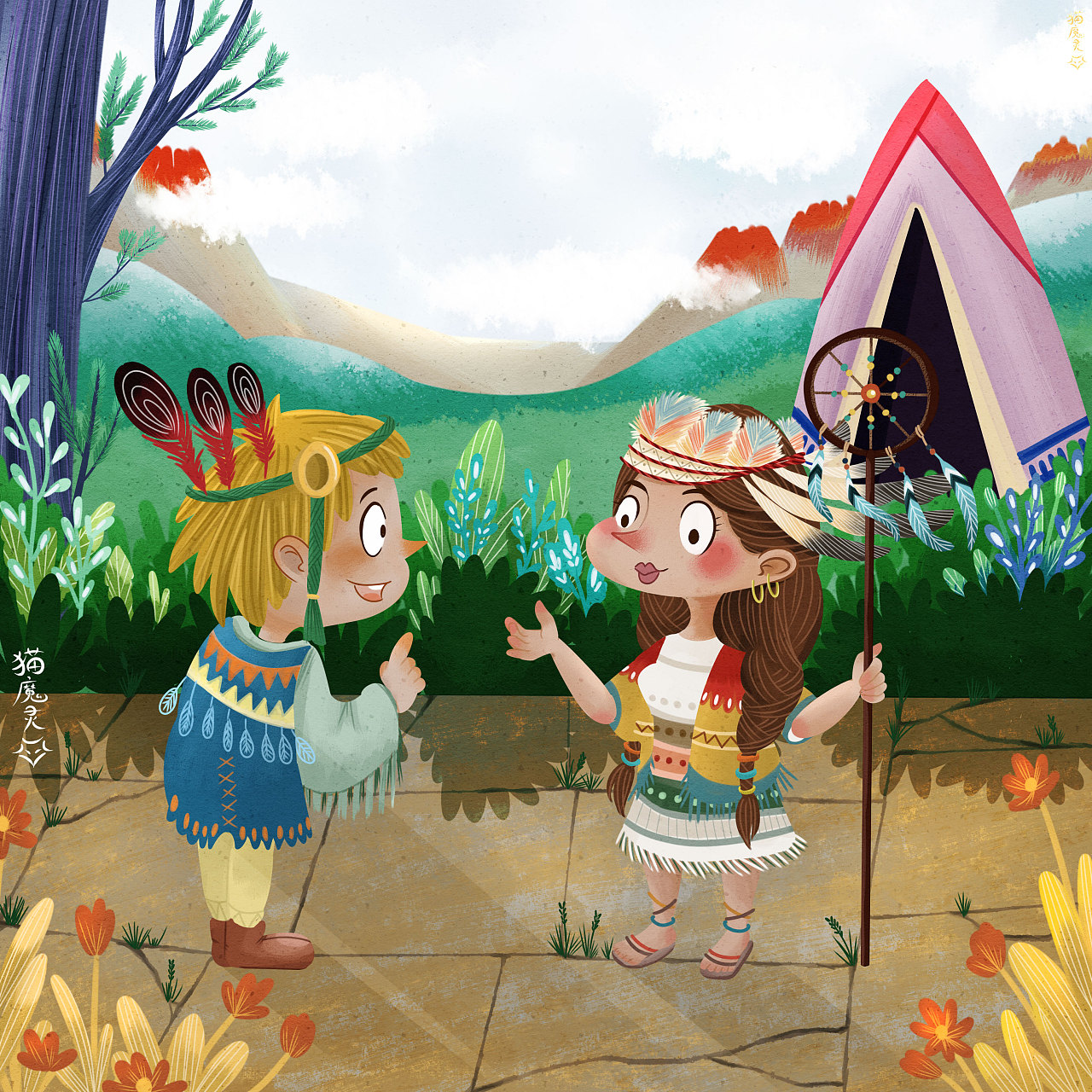 印第安|插画|儿童插画|o猫魔灵o - 原创作品 - 站酷 (zcool)