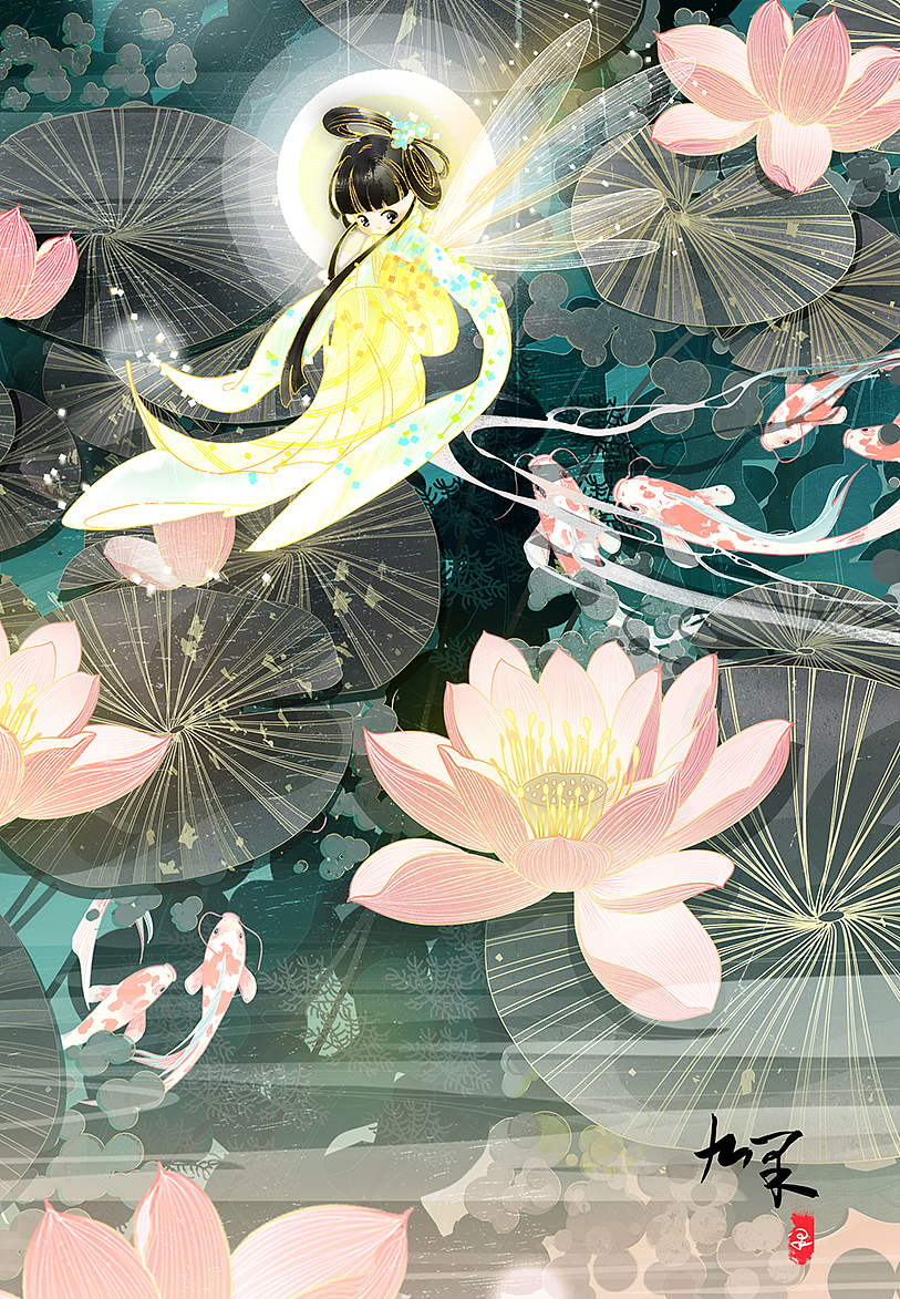 莲池（图ZMjcxMDE1MjI4） - 商业插画 - 站酷设计师_九果_原创素材 - 站酷ZCOOL