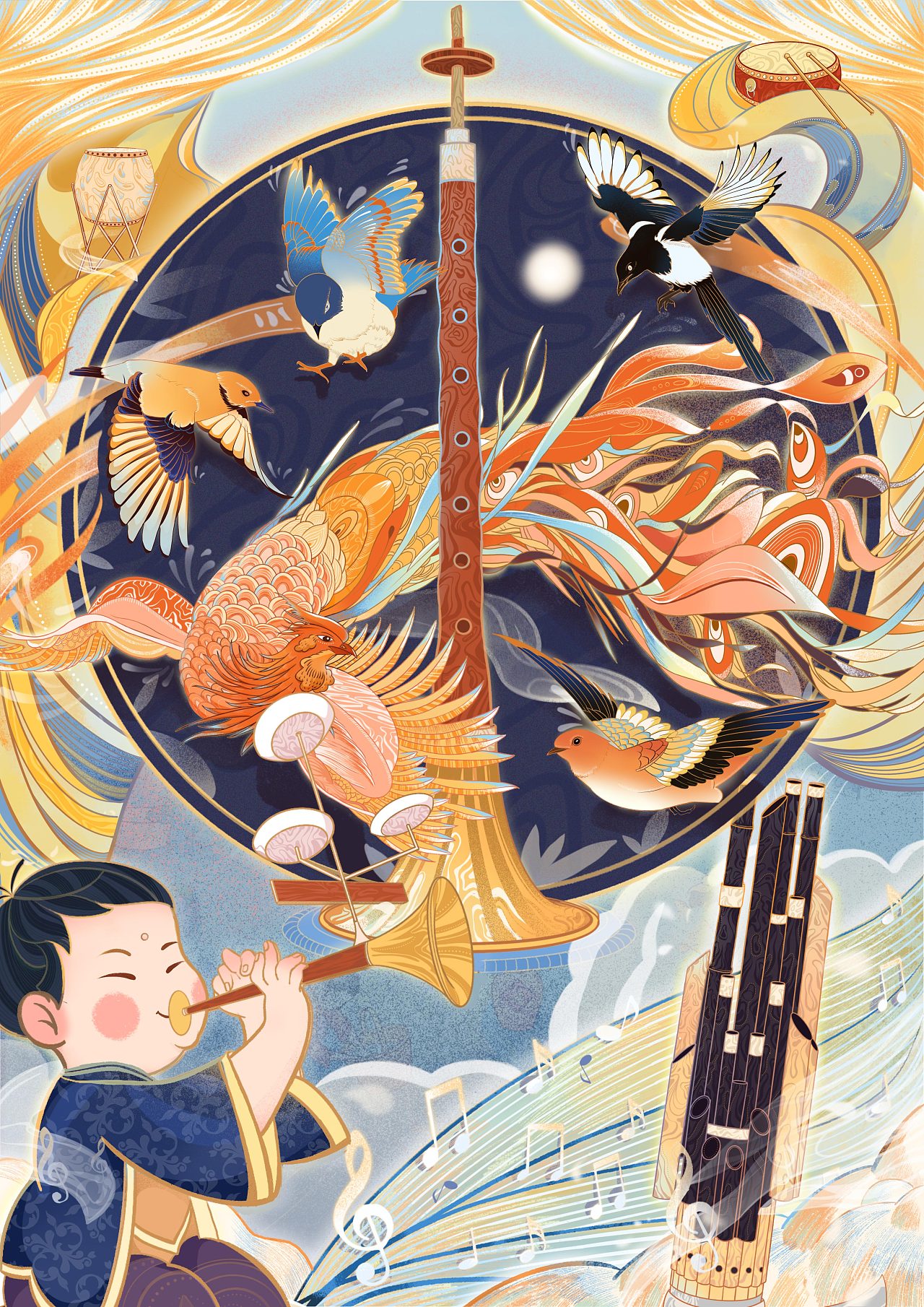 2021青春答卷#唐山非遗文化插画设计|插画|艺术插画|咚咚隆咚锵