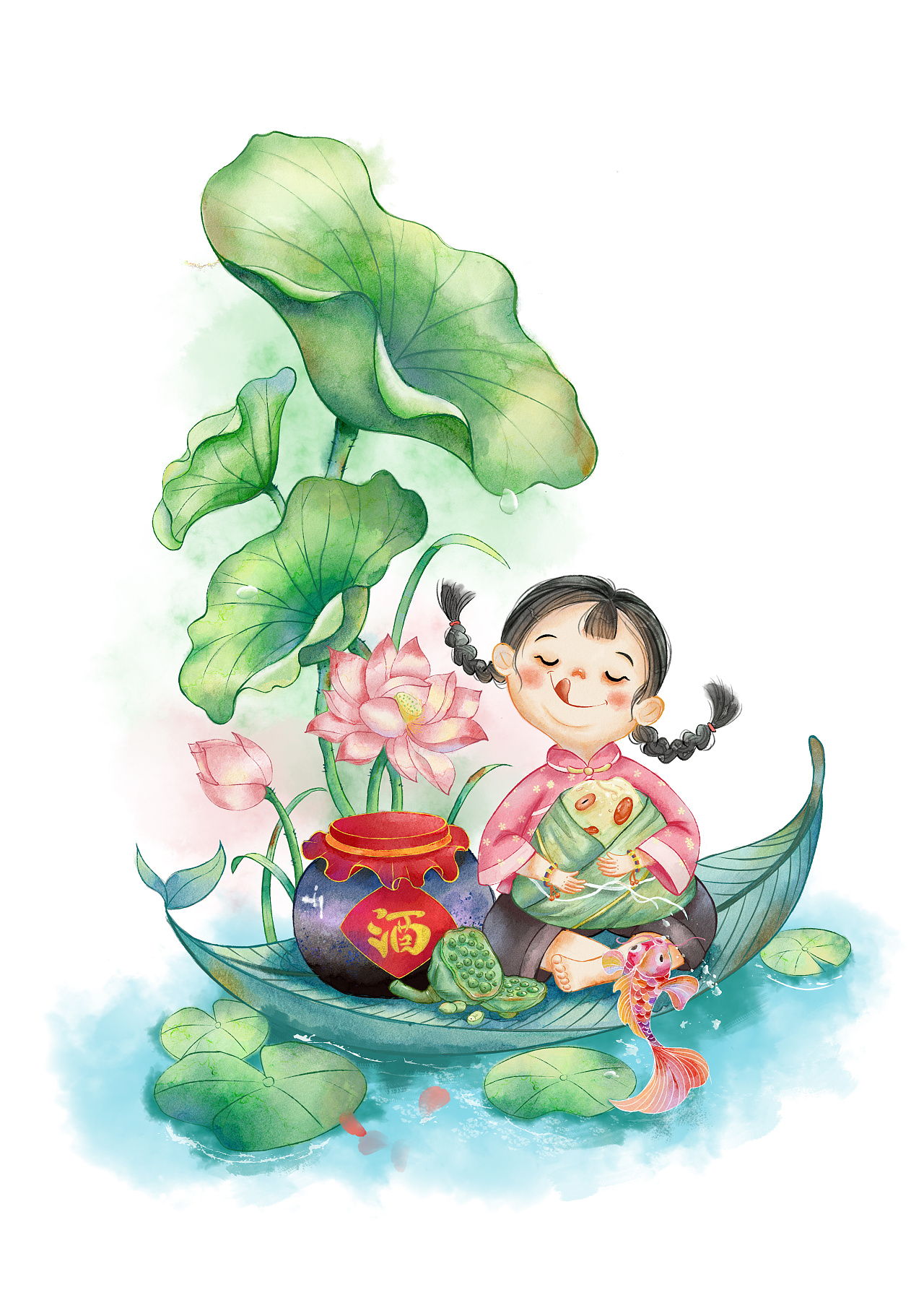 端午节小女孩抱着粽子