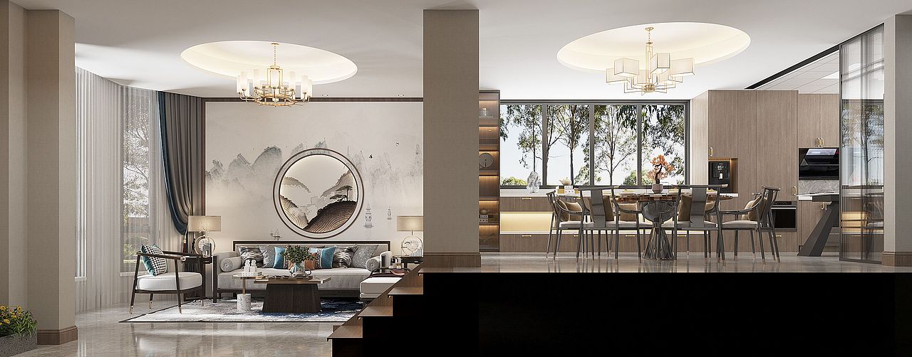 新中式客餐厅（图ZMzQ3NDIzNjky） - 家装设计 - 站酷设计师余澤原创素材 - 站酷ZCOOL