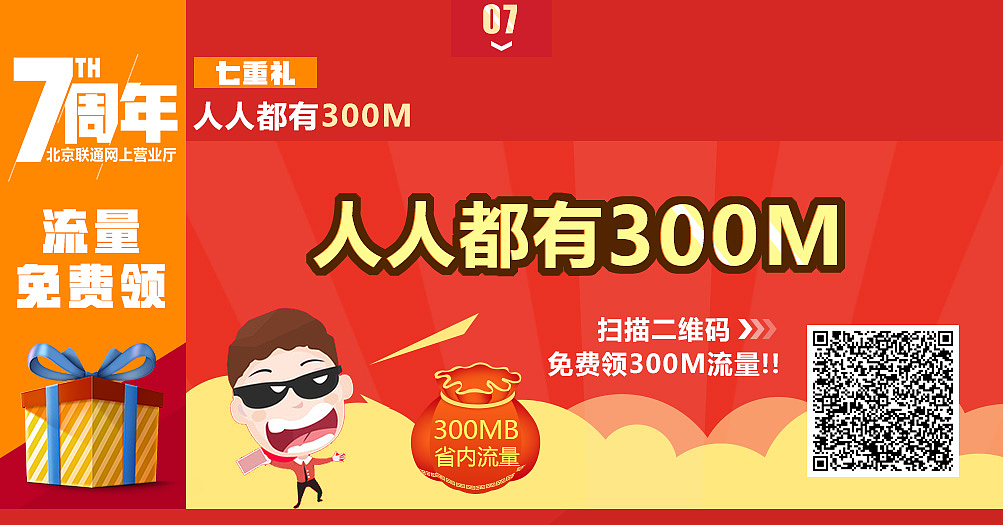 联合中国联通推出的送300M流量的活动