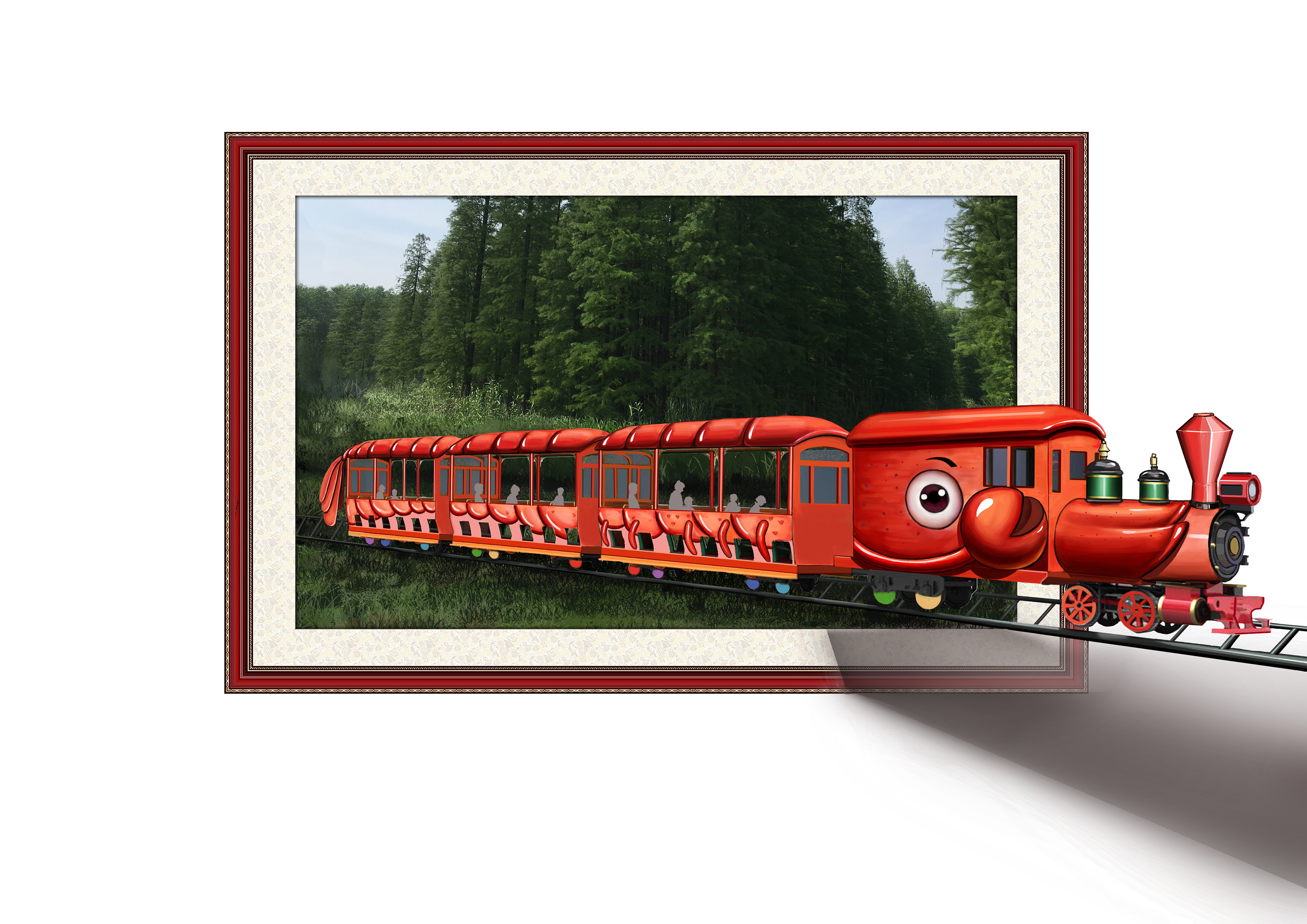 火车车身插画图案设计 龙虾小火车概念设定 车头logo设计