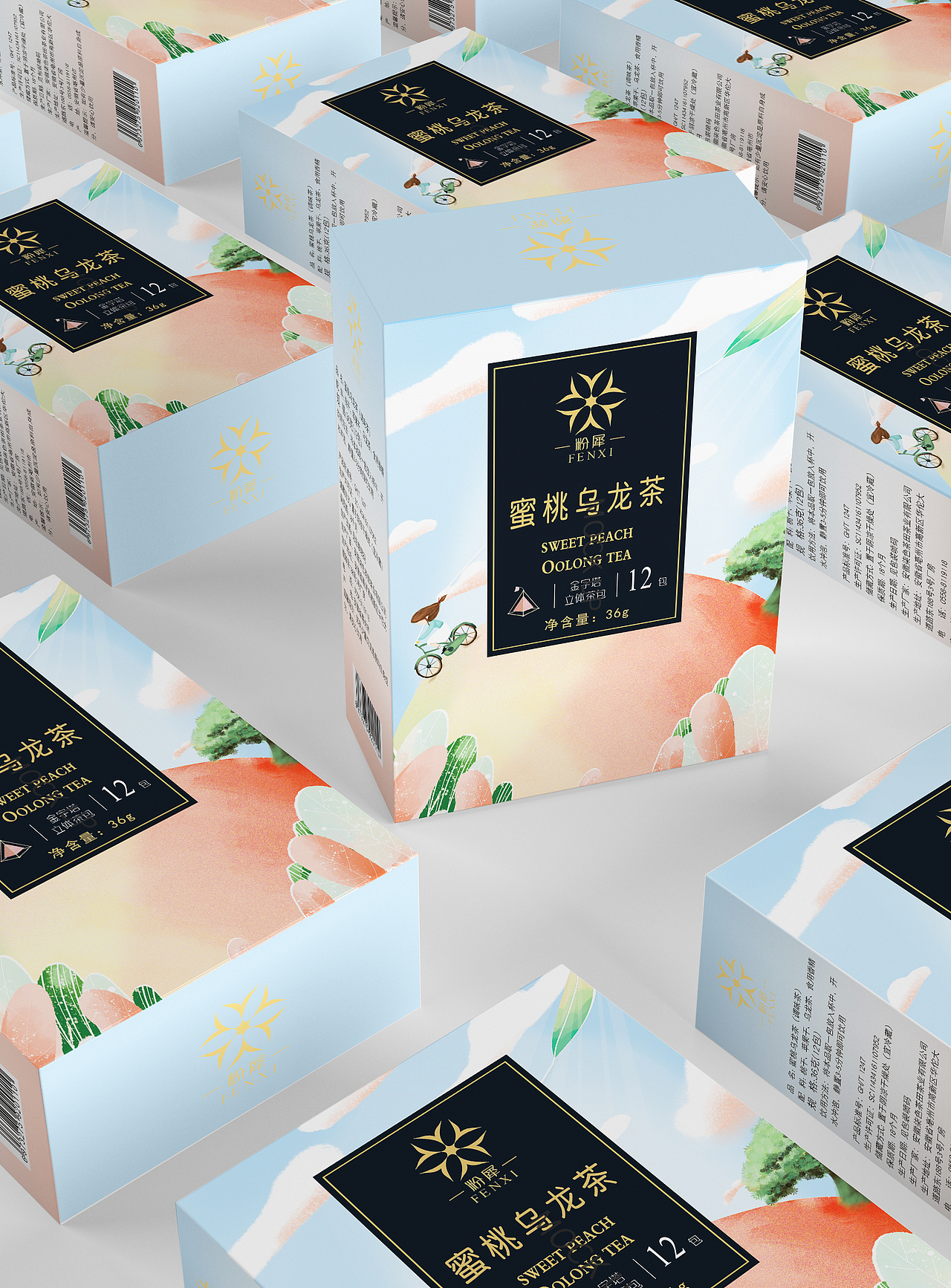 绣花春/粉犀 蜜桃乌龙茶 包装设计