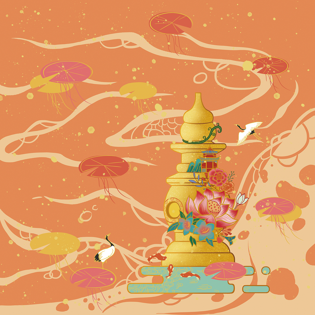 国潮风插画三潭 凤凰