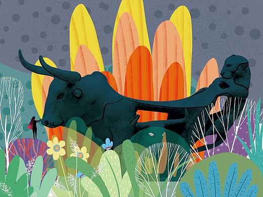 牛虎铜案插画创作